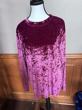 OD’LOVER Women’s XL Burgundy Crushed Velvet Long Sleeve Top